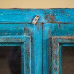 Vintage Blue Wooden & Metal Cabinet with Glass Doors - Image 2