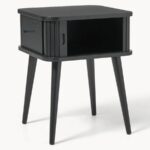 Marudhar Craft Scandi-Modern Tambour Walnut Bedside Table - Image 3
