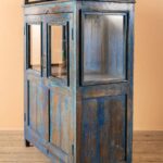 Vintage Blue Wooden Display Cabinet with Glass Panels - Image 5