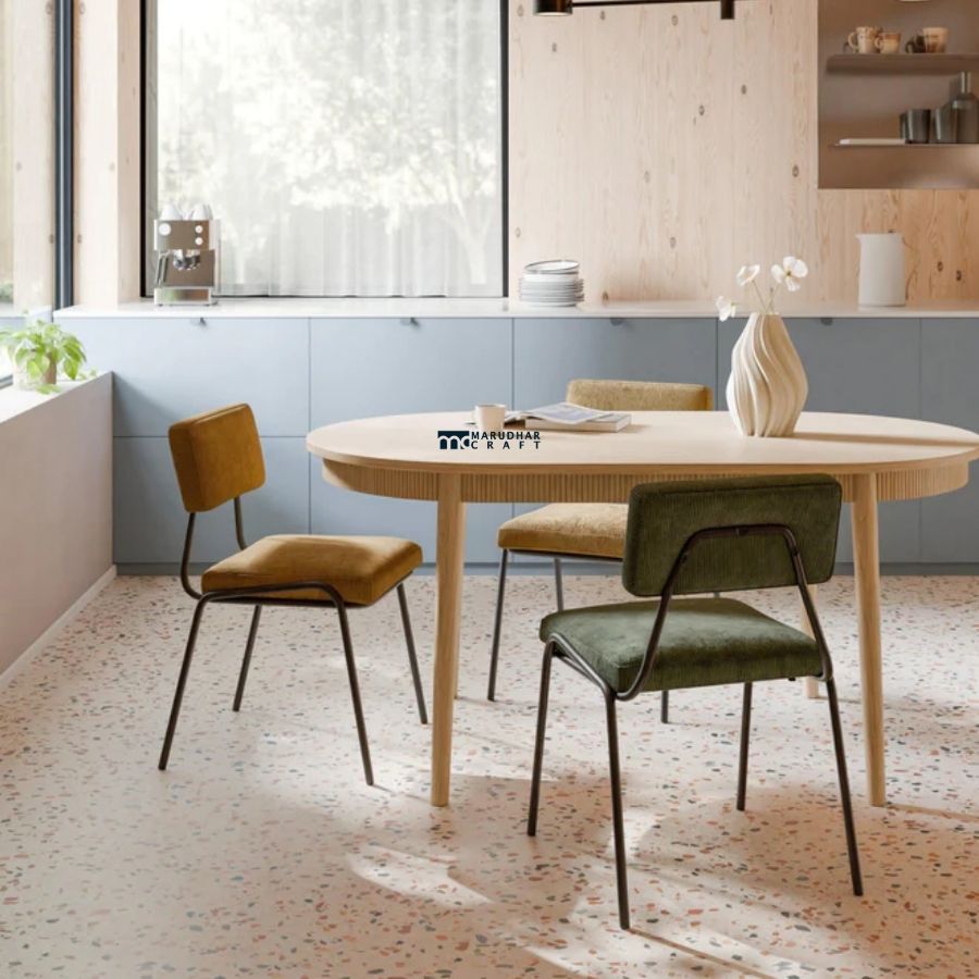 140 Oval Light Wood Dining Table with Ribbed Edge - Image 1