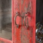 Red & Green Vintage Wooden Cabinet with Glass Doors - Image 3