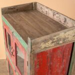 Red & Green Vintage Wooden Cabinet with Glass Doors - Image 4