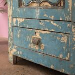 Vintage Light Blue Carved Wooden Almirah with Mirrors - Image 2