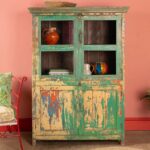 Vintage Green & Cream Wooden Storage and Display Cabinet