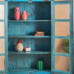 Blue Vintage Wooden Glazed Display Cabinet with Glass Doors - Image 3