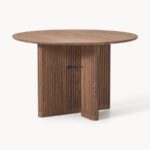 Round Wooden Dining Table with Fluted Pedestal Base - Image 3