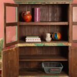 Vintage Green & Cream Wooden Storage and Display Cabinet - Image 4