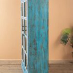 Blue Vintage Wooden Glazed Display Cabinet with Glass Doors - Image 2