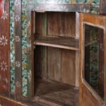 Carved & Painted Vintage Wooden Sideboard with Decorative Tiles - Image 5
