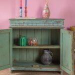 Vintage Blue & Red Wooden Cupboard – Distressed Storage Cabinet with Shelves - Image 5