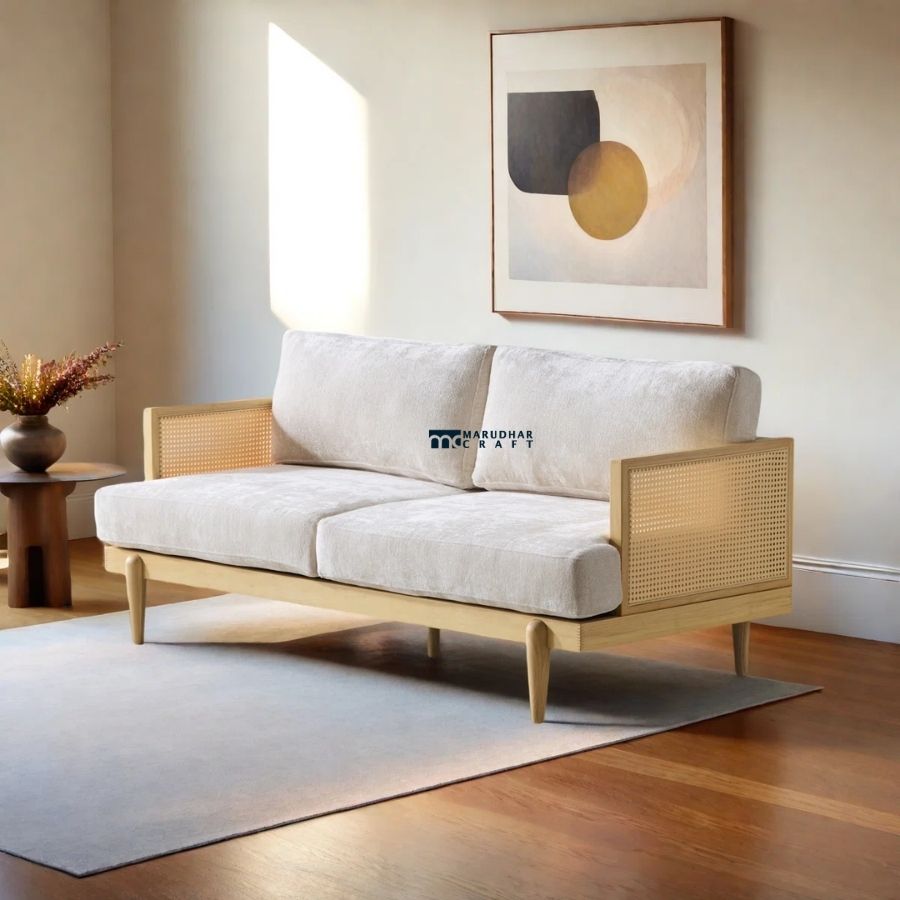 15 Cane Arm Fabric 2-Seater Sofa - Image 1