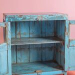 Blue Vintage Glazed Wooden Cabinet with Shelves - Image 5