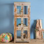 Vintage Pale Pink Wooden Display Cabinet with Glass Panels