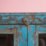Blue Vintage Glazed Wooden Cabinet with Shelves - Image 2