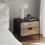 Boho-Chic Woven Nightstand with Matte Black Frame