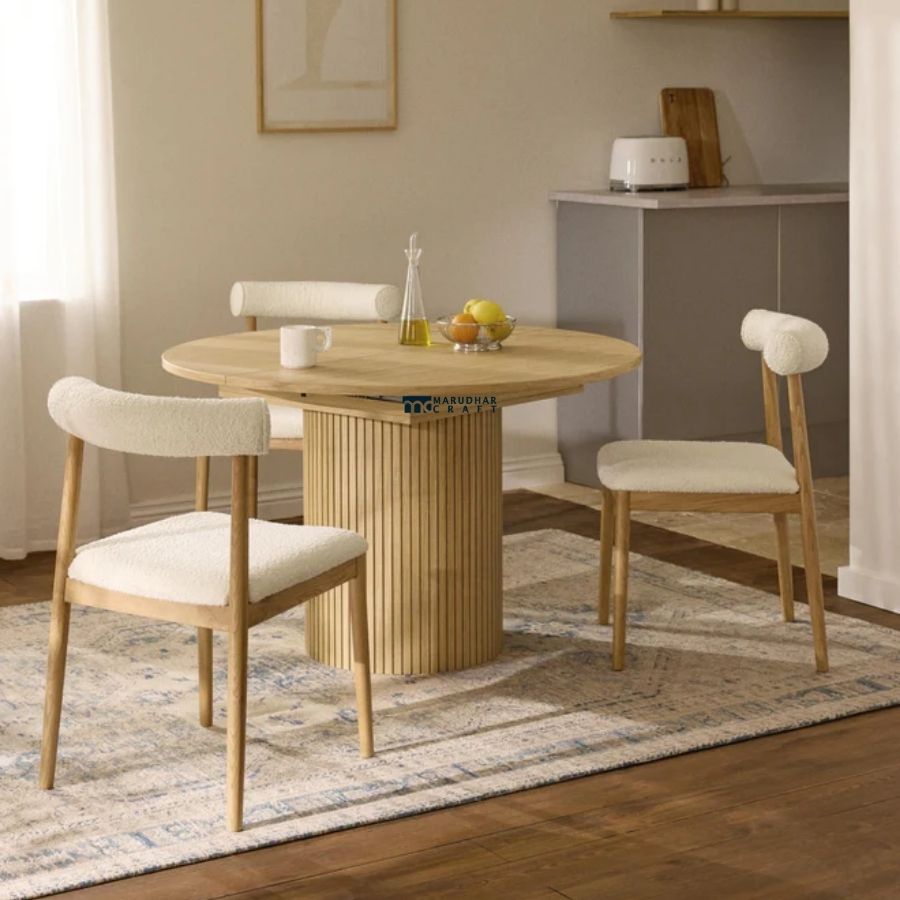 152 Round Solid Wood Dining Table with Fluted Pedestal Base - Image 1