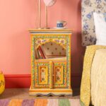 Cream & Yellow Hand-Painted Bedside Cabinet with Floral Design