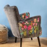 Grey Bloomingville Embroidered Velvet Armchair - Image 2