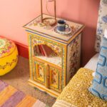 Cream & Yellow Hand-Painted Bedside Cabinet with Floral Design - Image 3
