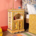 Cream & Yellow Hand-Painted Bedside Cabinet with Floral Design - Image 5