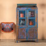 Vintage Blue Wooden Storage & Display Cabinet