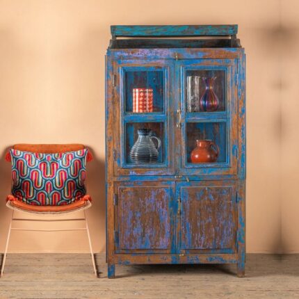 Vintage Blue Wooden Storage & Display Cabinet
