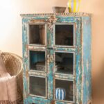 Vintage Blue Wood & Metal Glazed Display Cabinet - Image 3