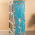Vintage Blue Wood & Metal Glazed Display Cabinet - Image 5