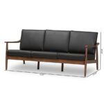 Mid-Century Wooden Frame Leatherette 3-Seater Sofa (Black) - Image 3