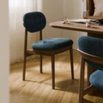 Modern Fabric Upholstered Wooden Dining Chair (Deep Blue)