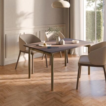 Modern Rectangular Wooden Dining Table with Metal Legs