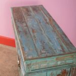 Vintage Blue & Red Wooden Cupboard – Distressed Storage Cabinet with Shelves - Image 6