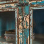 Vintage Blue Wood & Metal Glazed Display Cabinet - Image 6