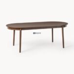 Oval Wooden Dining Table with Ribbed Edge (Walnut Finish) - Image 5
