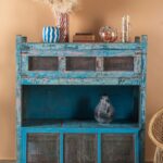 Vintage Blue & Pink Wooden Jali Storage Unit with Drop-Down Doors - Image 5