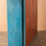 Vintage Blue & Pink Wooden Jali Storage Unit with Drop-Down Doors - Image 2