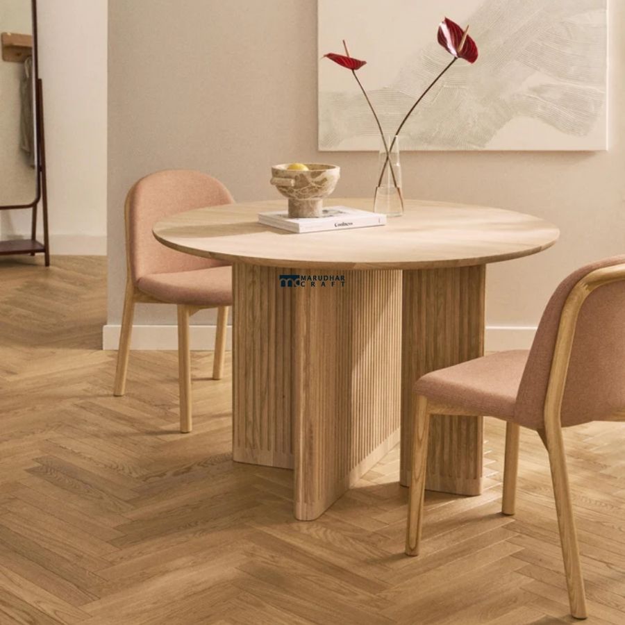 167 Round Solid Wood Dining Table with Fluted Panel Base - Image 1