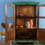 Turquoise Vintage Wooden Display Cabinet with Glass Panels - Image 3