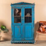 Bright Blue Vintage Wooden Storage & Display Cabinet