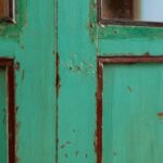 Turquoise Vintage Wooden Display Cabinet with Glass Panels - Image 4