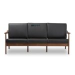 Mid-Century Wooden Frame Leatherette 3-Seater Sofa (Black) - Image 4