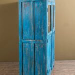 Bright Blue Vintage Wooden Cupboard with Glass Doors - Image 4