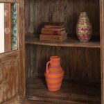 Carved & Painted Vintage Wooden Sideboard with Decorative Tiles - Image 2