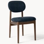 Modern Fabric Upholstered Wooden Dining Chair (Deep Blue) - Image 5