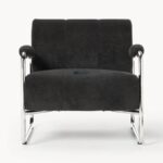 Modern Chrome Frame Upholstered Single Seater Chair with Ottoman - Image 3