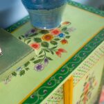Green Floral Hand-Painted Wooden Cupboard with Drawer - Image 5
