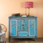 Blue Vintage Hand-Painted Wooden Cupboard with Traditional Detailing