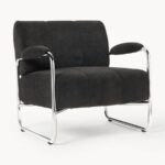 Modern Chrome Frame Upholstered Single Seater Chair with Ottoman - Image 4