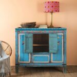 Blue Vintage Hand-Painted Wooden Cupboard with Traditional Detailing - Image 3