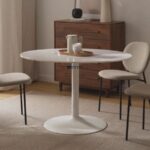 Round Marble Top Dining Table with Pedestal Base